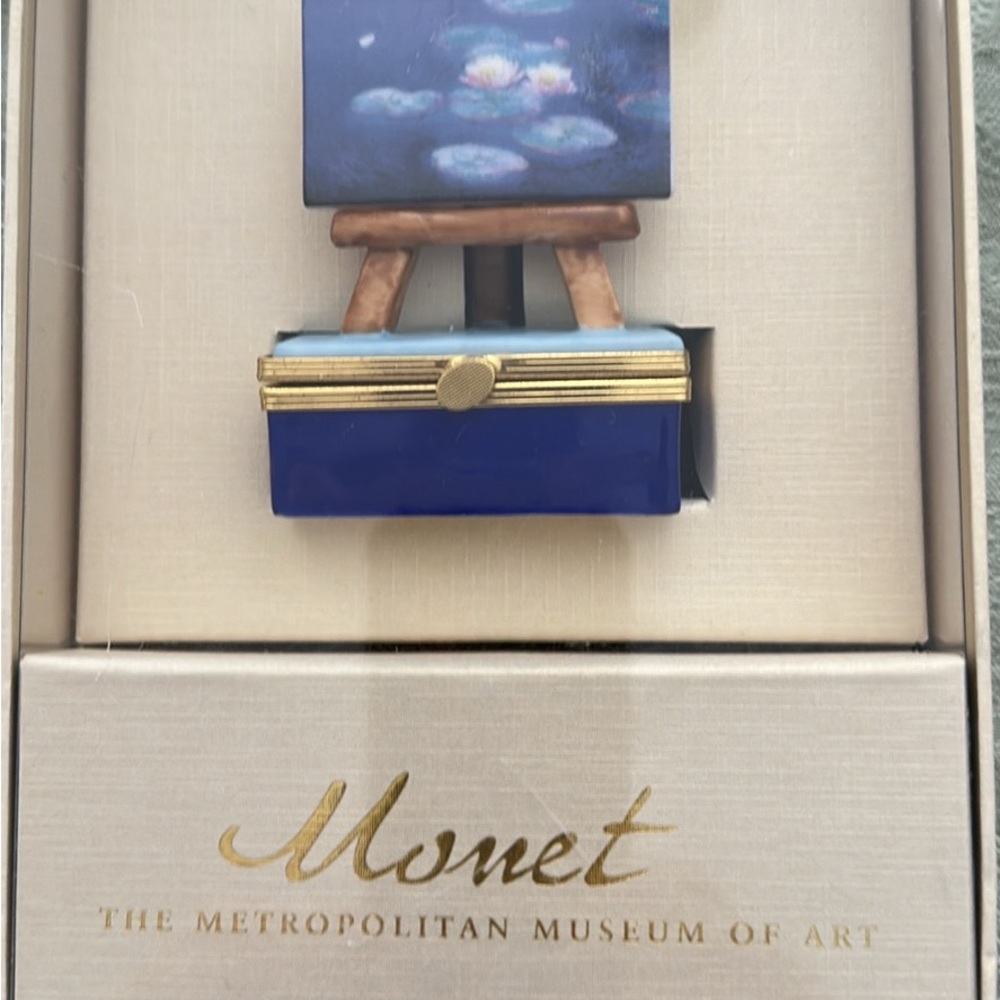 Monet Water Lilies Porcelain Box with Black and White Design